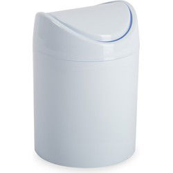 Plasticforte Mini prullenbakje met klepdeksel - wit - 1,4L - 17 cm - Prullenbakken