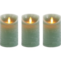 3x LED kaarsen/stompkaarsen jade groen met dansvlam 12,5 cm - LED kaarsen