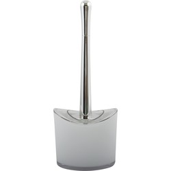 MSV Toiletborstel in houder/wc-borstel Aveiro - PS kunststof/rvs - wit/zilver - 37 x 14 cm - Toiletborstels