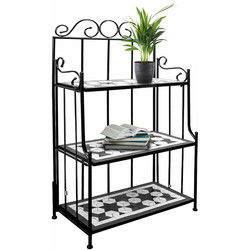 Staande plantenrek Mozaïek Zwart 58x30x115cm met 3 Planken