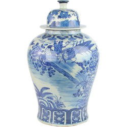 Fine Asianliving Chinese Gemberpot Blauw Wit Porselein Handgeschilderd