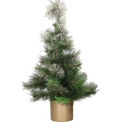 Besneeuwde kunstboom/kunst kerstboom 60 cm met gouden pot - Kunstkerstboom