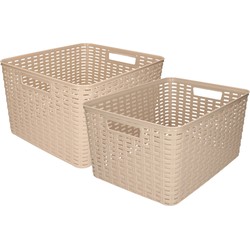 Set van 6x stuks opbergboxen/opbergmandjes rotan taupe kunststof - Opbergbox