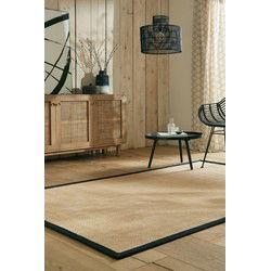 Kira vloerkleed - Jute - Laagpolig - Visgraatpatroon Modern - Naturel / Zwart - 160 X 230 CM