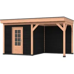 Douglas DIY overkapping, 500 x 250, met schuur en achterwand, Westwood, zwart gespoten