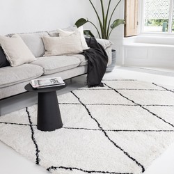 berber vloerkleed hoogpolig wit/zwart - scandinavisch - nea - interieur05 - Polypropyleen - 240 x 340 - (XL)