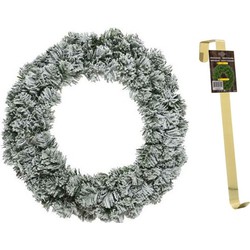 Groen/witte kerstkrans 40 cm Imperial met kunstsneeuw en met gouden hanger - Kerstkransen