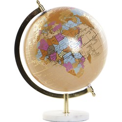Decoratie wereldbol/globe beige op marmeren voet 20 x 28 cm - Wereldbollen
