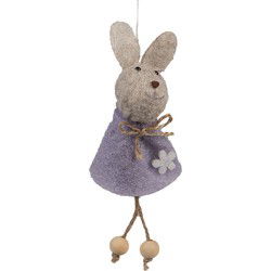 Clayre & Eef Paashanger Konijn 13 cm Paars Stof Decoratie Hanger