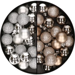40x stuks kleine kunststof kerstballen champagne en zilver 3 cm - Kerstbal