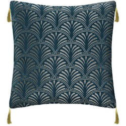Sierkussen Velvet Art Deco met kwastjes - Blauw - 40 x 40 cm (incl. vulling)
