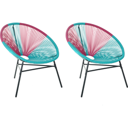 ACAPULCO  - Tuinstoel set van 2 - Roze/Turquoise - PE rotan