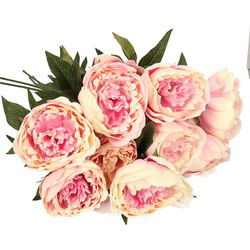 Emerald Kunstbloemen boeket pioenrozen - 8x - 3 bloemen - roze - 70 cm - decoratie - Kunstbloemen