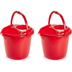 PlasticForte Dweilemmer - 2x - 15 liter - rood - mopemmer - 38 cm - Emmers