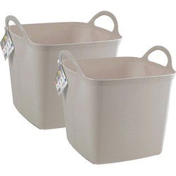 Plasticforte Kuip/emmer/wasmand - 2x - flexibel - beige - 43 liter - vierkant - kunststof - Wasmanden