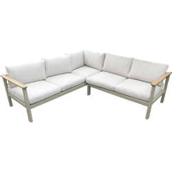 Flint cornerset natural taupe/acacia light teak look incl. ivory olefin kussens