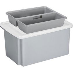 Sunware opslagbox kunststof 51 liter grijs 59 x 39 x 29 cm met deksel en organiser tray - Opbergbox