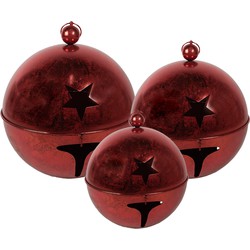 Clayre & Eef Kerstdecoratie Bel Ø 62 / Ø 52 / Ø 42 cm Rood Metaal