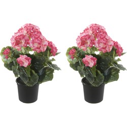 Geranium Kunstbloemen - 2 stuks - in pot - roze/creme - H35 cm - Kunstbloemen