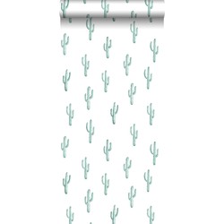 ESTAhome behang kleine woestijn cactussen vergrijsd turquoise
