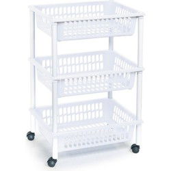 Plasticforte keukentrolley op wieltjes - 3 laags - wit - kunststof - Opberg trolley