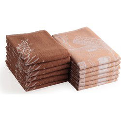 DoubleDry Theedoeken en Keukendoeken Set - 12 Stuks - 100% Katoen - Hoge Absorptie & Duurzaam - Molen, Bruin