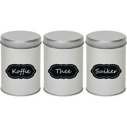 3x Zilveren hoog/rond bewaarblik/opbergblik 13 cm met krijtbord labels - Voorraadblikken