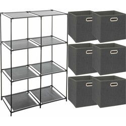 5Five Kastmandjes/opberg mandjes - donkergrijs - 6x stuks van 29 Liter - Rekje is 68 x 98 cm - Opbergmanden