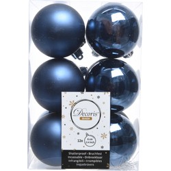 12x Kunststof kerstballen glanzend/mat donkerblauw 6 cm kerstboom versiering/decoratie - Kerstbal