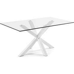 Kave Home - Argo glazen tafel en stalen poten met witte afwerking 160 x 90 cm