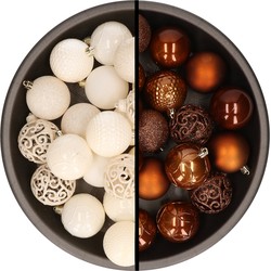 Kerstballen - 74x stuks - wol wit en bruin - 6 cm - kunststof - Kerstbal