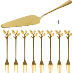 OTIX Taartschep met Gebaksvorkjes - Goud - 8x - Dessertvorkjes RVS