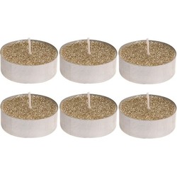 6x Gouden glitter waxinelichtjes 6 cm - Waxinelichtjes