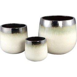 PTMD Bloempot Oliver - 49x49x44 cm - Keramiek - Creme - Set van 3