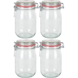 4x Glazen confituren pot/weckpot 1000 ml/1 liter met beugelsluiting en rubberen ring - Weckpotten
