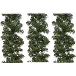 3x Verlichte Kerst guirlande/slinger groen met verlichting 270 cm dennenslinger versiering/decoratie - Guirlandes