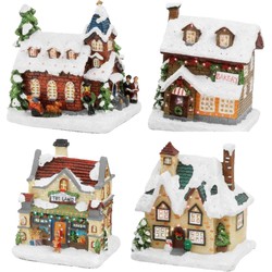 Set van 4x stuks Kerstdorp kersthuisjes met verlichting 12,5 cm - Kerstdorpen