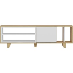 TV-meubel 4 vakken en 1 deur, eiken en wit decor, L160 cm - Rosmar