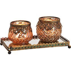 Bellatio Design waxinelichthouders - 2x - goud - glas - 20x10 cm - Waxinelichtjeshouders