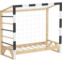 Kinderbed Voetbaldoel 70x140 cm Houten bed met lattenbodem Klimladder & net Jeugdbed van grenenhout ML design