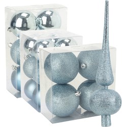 Kerstversiering set kerstballen met piek ijsblauw 6 - 8 - 10 cm - pakket van 40x stuks - Kerstbal