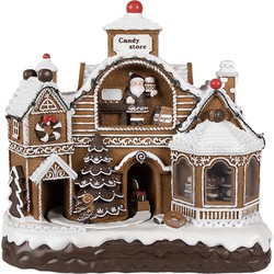 Clayre & Eef Kerstdecoratie met LED-verlichting en muziek 33x17x30 cm Bruin Kunststof Gingerbread house Peperkoekhuisje