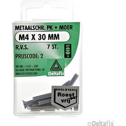 M.schroef moer pk m4x30mm rvs 7st