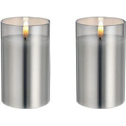 3x stuks luxe led kaarsen in grijs glas D7,5 x H12,5 cm met timer - LED kaarsen