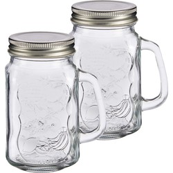 Set van 2x stuks glazen Mason Jar drinkbekers/drinkpotjes met dop 430 ml - Drinkbekers