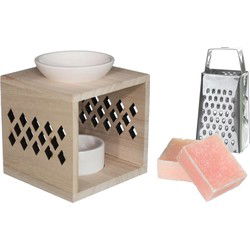 Ideas4seasons Amberblokjes/geurblokjes cadeauset - roos - inclusief geurbrander en mini rasp - Geurbranders