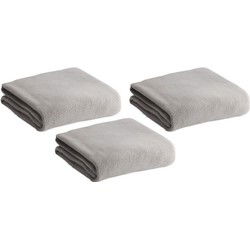 Fleece deken/plaid - 3x - lichtgrijs - 120 x 150 cm - Polyester fleece - Plaids