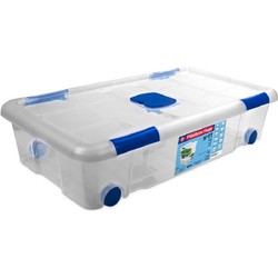 1x Opbergboxen/opbergdozen met deksel en wieltjes 30 liter kunststof transparant/blauw - Opbergbox