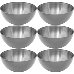 Set van 6x stuks - Slakommetjes/schaaltjes - rvs metaal - D19 cm - Saladeschalen