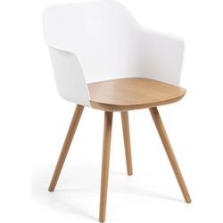 Kave Home - Bjorg witte en massief beuken stoel